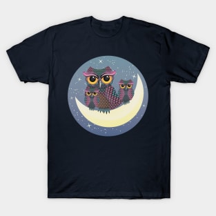 Owls on Crescent moon T-Shirt